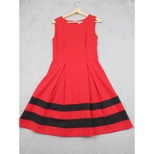 Calvin Klein Dress Womens 4 Red Black Fit & Flare Sleeveless Colorblock Stripe